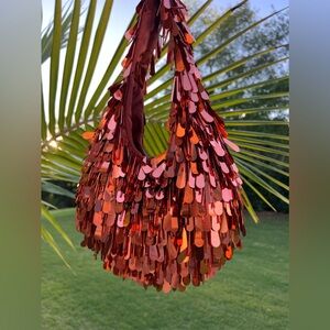 Viral Amber / Orange Sequin & Beaded Bag Made In India CHA CHA Hobo Shou…